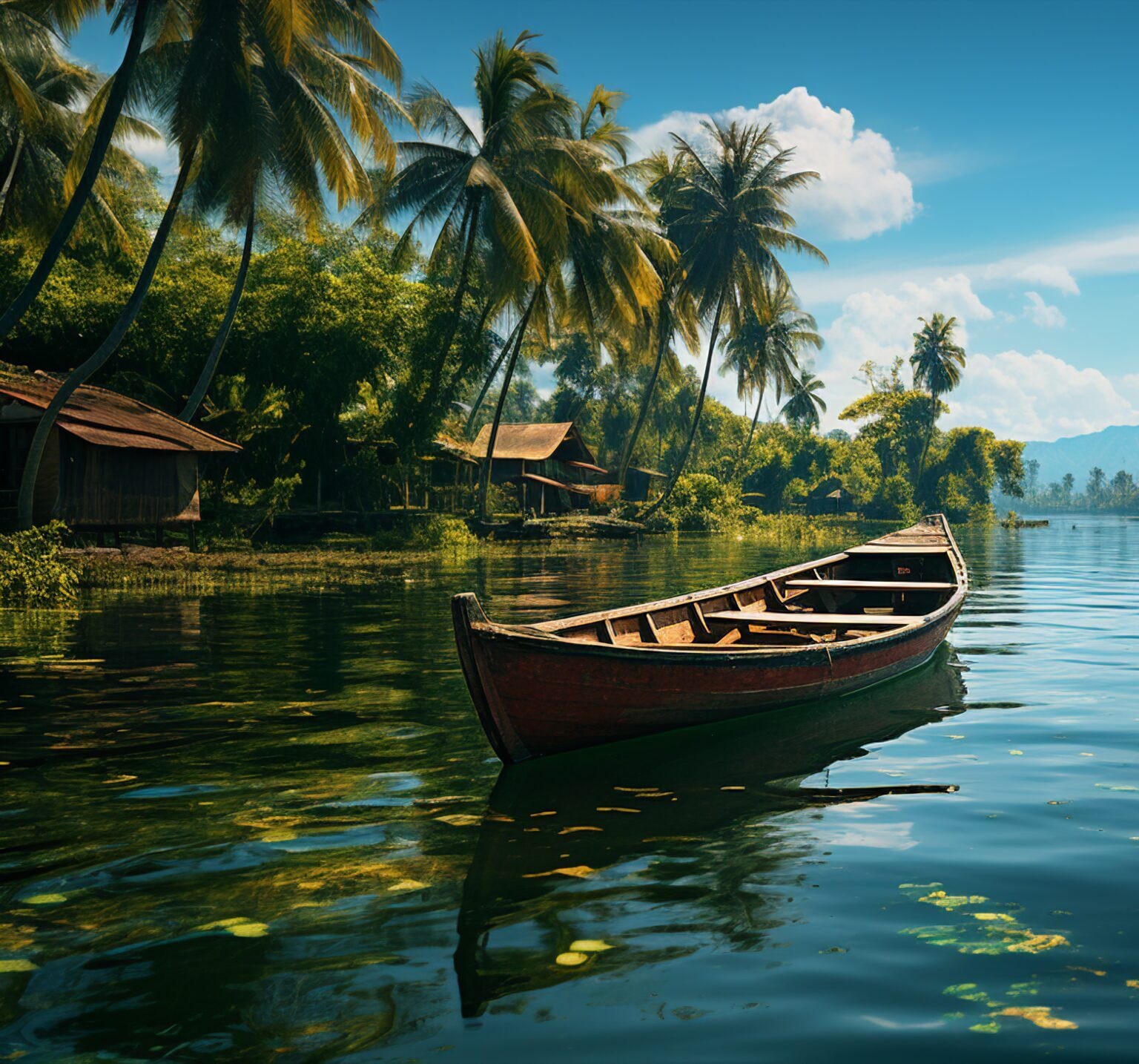 beautiful kerala landscape backwaters with boat coastal area