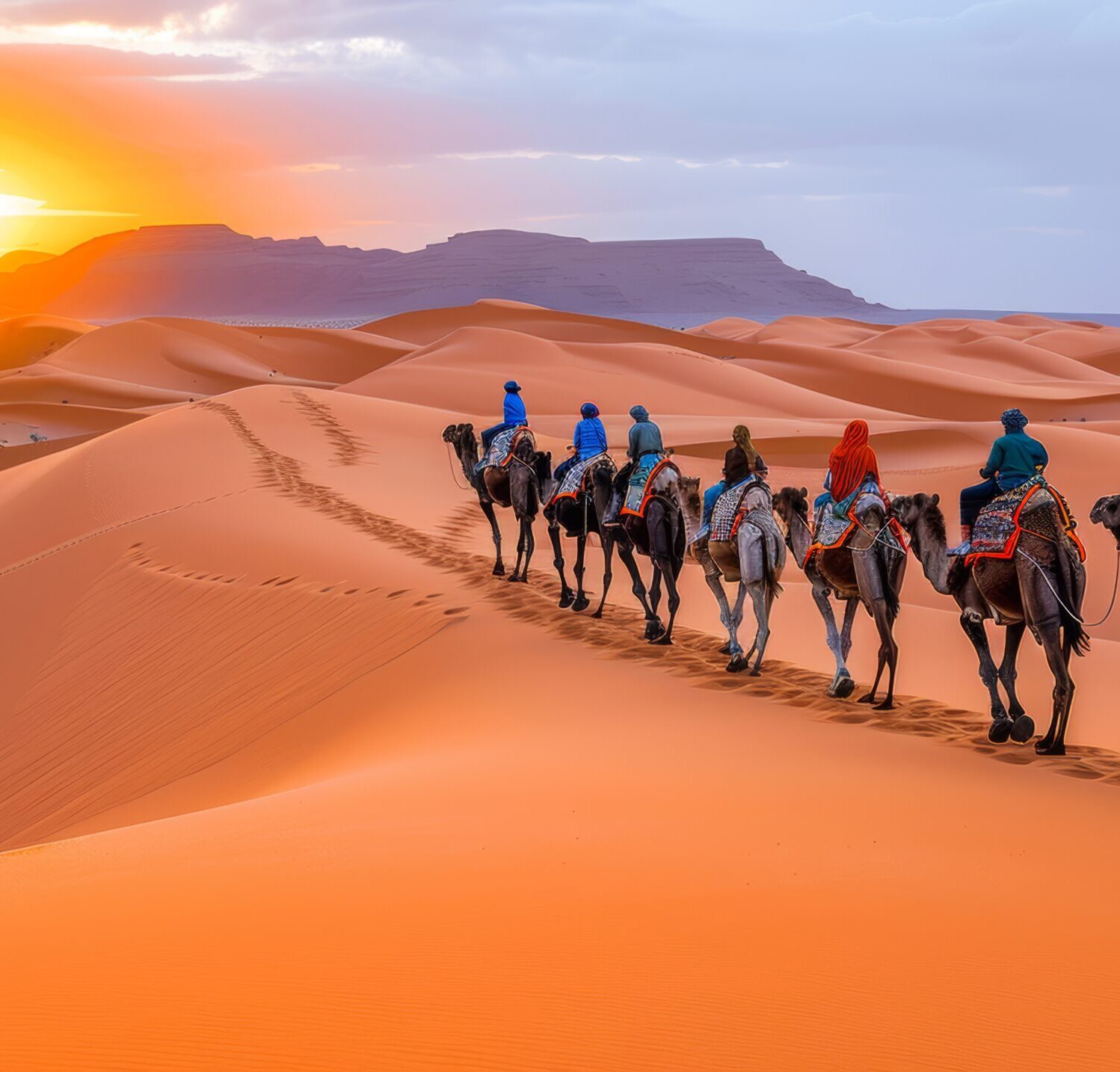camel caravan journeying across majestic desert dunes sunset inspiring adventure exploration (1)